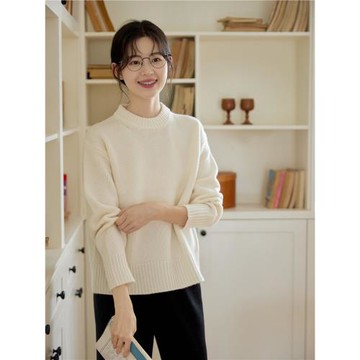 OCT.SW十月毛衣 100%綿羊毛 女秋冬三針重磅加厚圓領套頭羊毛衫