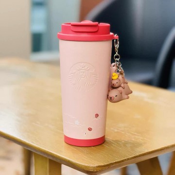 星巴克杯子2026新年禮物星相伴可愛疊疊樂水獺西柚粉桌面雙飲口吸管喝水杯子喝水杯保暖杯茶杯咖啡杯露營杯生日禮物情人節禮物