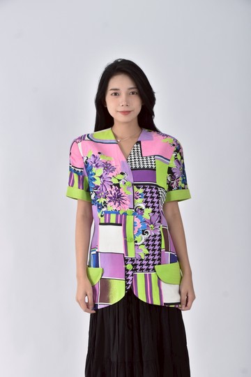 (M) 【簡立喆私服】spazio花卉拼接縮腰紫色外套