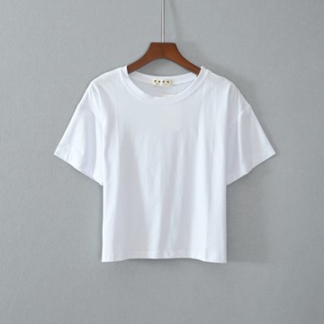 女裝短袖寬松圓領短款純色T恤衫顯瘦氣質流行
