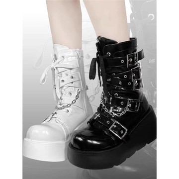 外貿厚底靴亞文化十字架甜酷Y2K辣妹朋克搖滾風圓頭百搭厚底靴