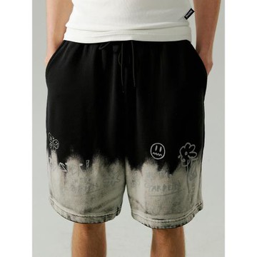 BEASTER休閑短褲男寬松雙色扎染涂鴉印花夏季美式復古薄款運動