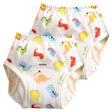 愛北鼻 加厚六層學習褲/尿布褲 100碼(8~12kg)  七彩恐龍 米白色  2件  1組