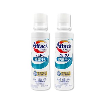 (2罐超值組)日本KAO花王-Attack ZERO強洗淨去污消臭濃縮洗衣精570g/罐-室內晾乾消臭(綠標)(Bio IOS中性香氛洗滌液筒槽防霉)