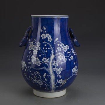 大清康熙青花冰梅鹿頭尊古董古玩收藏真品包老保真老物件瓷器擺件