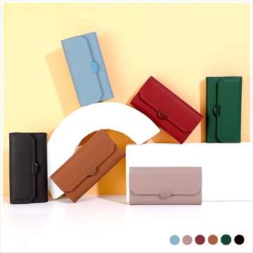 天藍小舖-配色半月壓克力標多層次皮革長夾-共6色-$290【A08081624】