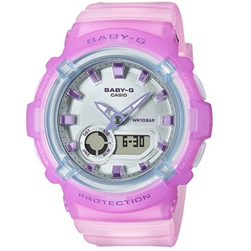 【CASIO 卡西歐】BABY-G LA街頭設計 金屬光感 半透明 雙顯手錶-淺紫x粉 BGA-280-6A