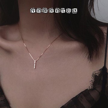 两件9.9折🔥臺灣出貨🔥可開發票✅一字微鑲鑽豎條項鍊簡約精緻個性氣質鎖骨頸女閨蜜潮網紅飾品