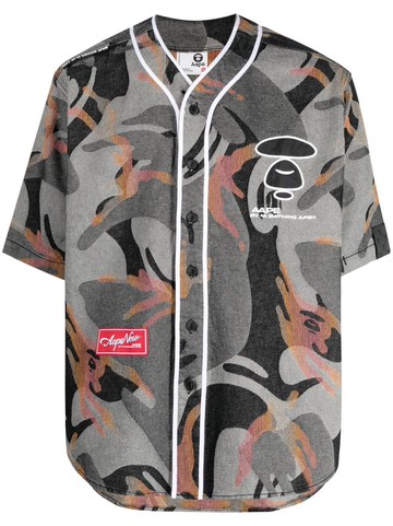 AAPE BY *A BATHING APE® - logo-print baseball shirt - men - Cotton - L - Grey