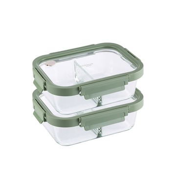 Corelle Brands 分隔長方形全可拆玻璃保鮮盒-990ml 兩入組