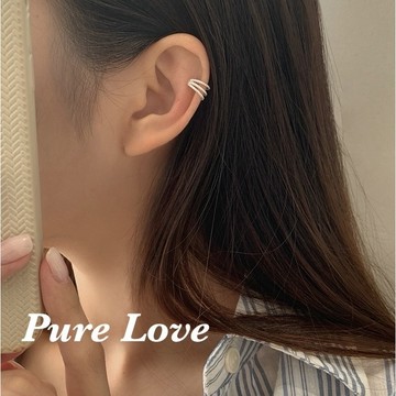 Pure Love樂芙 /正韓 銀飾【S925純銀】E0944簡約通體純銀麻花多層耳夾 耳骨夾(無耳洞)單只 / 銀