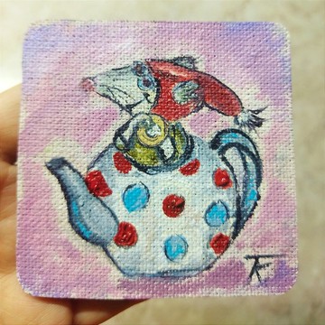 放。原創油畫，畫布上，磁鐵上。 2 件。