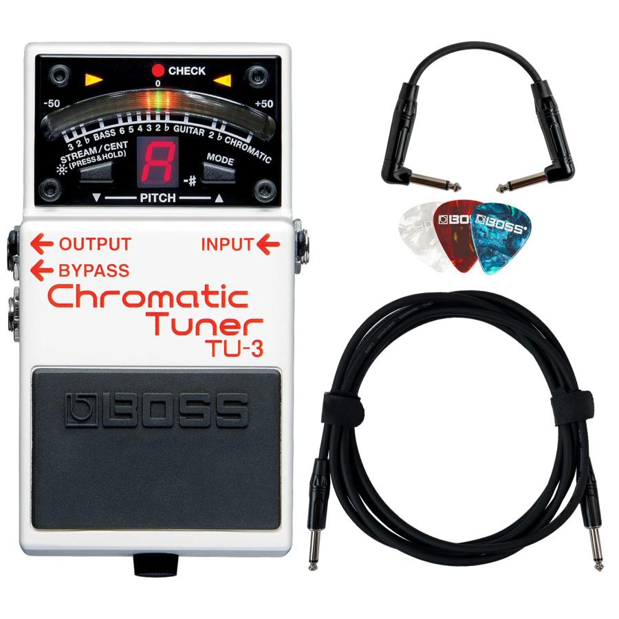 Boss TU-3 Chromatic Tuner Bundle with 10ft Instrument Cable, 6in Patch Cable, and Picks