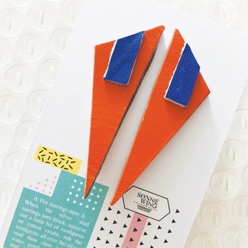 節日禮物 幾何配色皮革耳環 純銀耳針