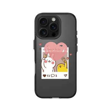 iPhone 16 Pro Clear 酷墨灰 - 懶散兔與啾先生 Lazy Rabbit and Mr.Chu - Send heart