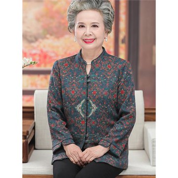 奶奶秋裝長袖襯衫上衣中老年人女襯衣媽媽春秋糖裝外套老太太衣服
