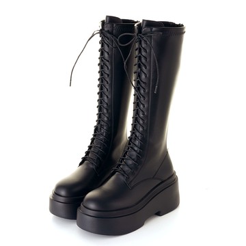 【輕彈力】極輕量彈力厚底靴(長筒) 黑 LL-2321BK