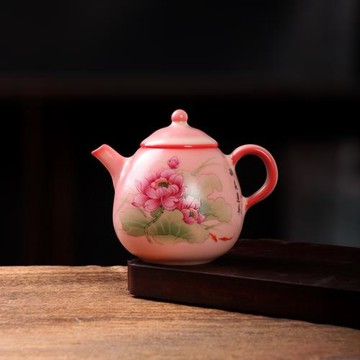 青瓷豬油凍荷花龍蛋壺高端茶壺茶具粉紅泡茶壺單壺李輝熠泡茶壺
