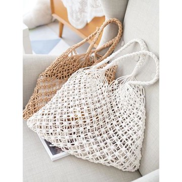 網紅編織包女ins網兜包魚網格網紅單肩鏤空草編包法式度假沙灘夏