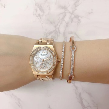 優雅八角型錶盤鋯石石英女手錶配手鏈手鐲套裝