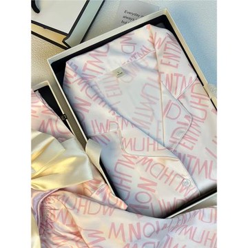 網紅同款絲綢字母睡衣三件套短袖夏冰絲家居服套裝送閨蜜生日禮物