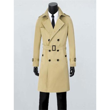 男士春秋風衣2025新款雙排扣英倫風翻領外套青少年商務修身中長款