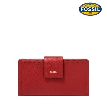 【FOSSIL 官方旗艦館】Logan 真皮扣式RFID防盜中長夾-石榴紅 SL7830611