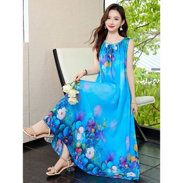 新款夏季高級感棉綢連衣裙沙灘裙女海邊度假超仙高端度假風長裙子