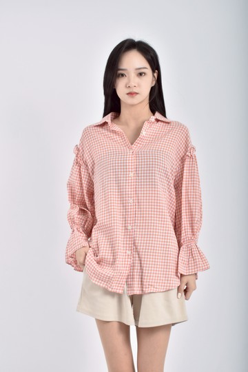 加購優惠(L) matilda質感格紋橘色長袖上衣