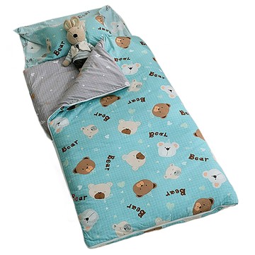 鴻宇寢飾 兒童防蹣抗菌可機洗兩用睡袋 - 精梳棉 台灣製造  150 x 135cm  麻吉熊藍色