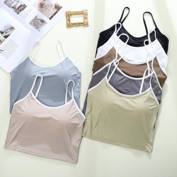 廠家批發春夏新款冰絲帶胸墊美背文胸女運動打底內衣吊帶背心裹胸