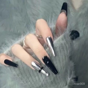 💅限時下殺穿戴甲💅歐美手工純手工甜酷穿戴銀色魔鏡高級美甲簡約貼片可拆卸辣妹指甲手工穿戴甲 XCSK