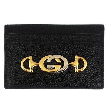 GUCCI 古馳  Zumi 黑色荔枝紋皮革馬蹄鐵名片夾(5卡)