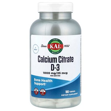 KAL, 檸檬酸鈣 D-3，180 片
