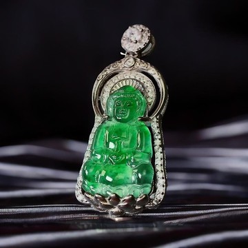冰種老坑綠翡翠觀音菩薩項鍊 925純銀 | 天然翡翠A貨 | 送禮