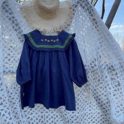 キッズ フラワー 刺繍 ワンピース Blue 80 通販 Lineポイント最大get Lineショッピング