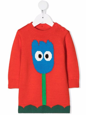 Stella McCartney Kids - intarsia tulip knitted dress - kids - Sustainable Cotton/Wool - 9 mth - Red