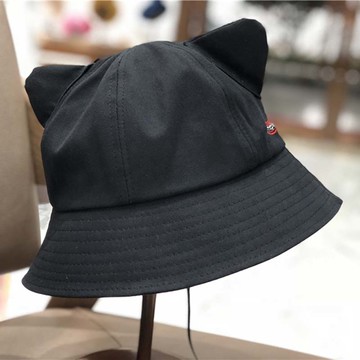 日系軟妹超萌純色可愛耳朵帽子女春秋布帽潮漁夫盆帽可折疊遮陽帽1入