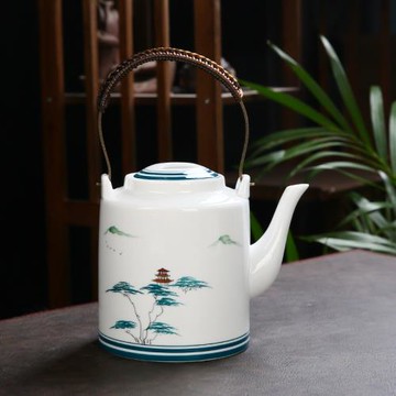 大容量提梁橋壺家用陶瓷1200ml泡茶壺耐高溫單壺民宿內置過濾網