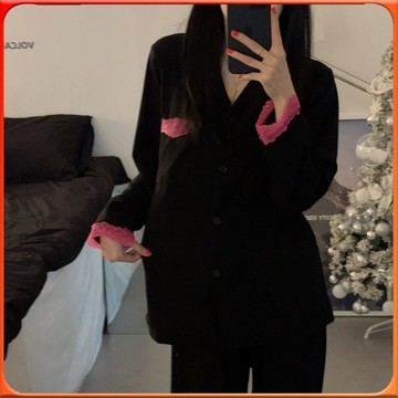 🥇台灣出貨🥇 韓版ins風甜美蕾絲邊睡衣女春鞦季新款高顔值長袖居傢服套裝外穿 ✨️滿額免運✨️147-12-B
