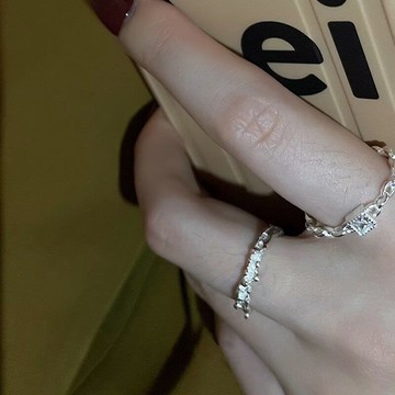 限時特賣🔥 閃亮小方鑽錫紋戒指女輕奢小衆設計高級感簡約時尚百搭開口指環