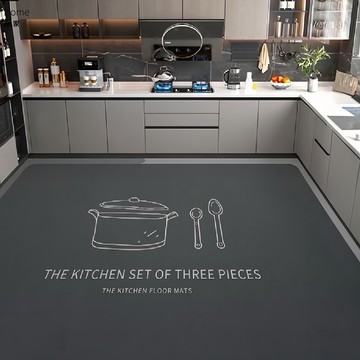 復古花紋PVC 廚房地墊  180 x 140cm  幸福小館 黑色  1個