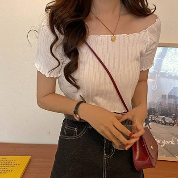 【小個子】打底衫夏天短款上衣夏季2026年新款韓版網紅顯瘦方領短袖針織衫女 小個子女裝 夏季t恤 短袖上衣「TKG」