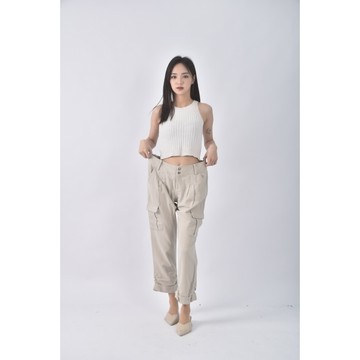 (XL) ef de高腰棉質工裝杏色長褲二手衣