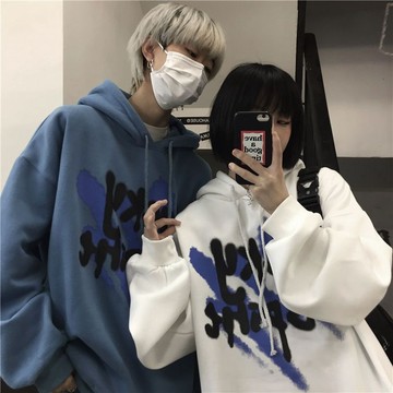 【秋冬】男上衣 學t帽t情侶裝加絨衛衣男女秋冬新款ins字母塗鴉寬鬆韓版連帽上衣外套潮