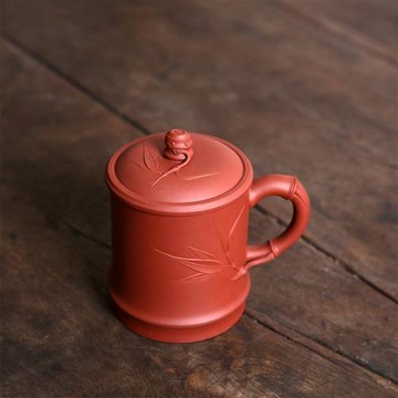 一水堂原礦紫砂杯宜興手工竹節杯大茶杯蓋杯節節高升