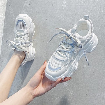 泫雅風老爹鞋女2021春秋新款學生白色百搭網面網紅厚底透氣運動鞋