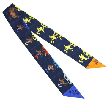 HERMES 愛馬仕 藍色 絲綢 絲巾 Parade Twilly 【二手名牌BRAND OFF】
