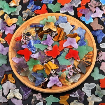 KS-1765-天然水晶瑪瑙石蝴蝶吊墜DIY天然石蝴蝶手鍊項鍊掛件飾品配件