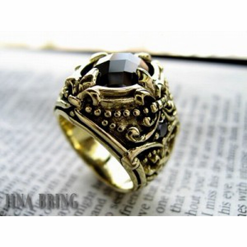限界価格 黒と金 ブリリアントカット オニキス百合の紋章リング ブラス Hr指輪 通販 Lineポイント最大1 0 Get Lineショッピング